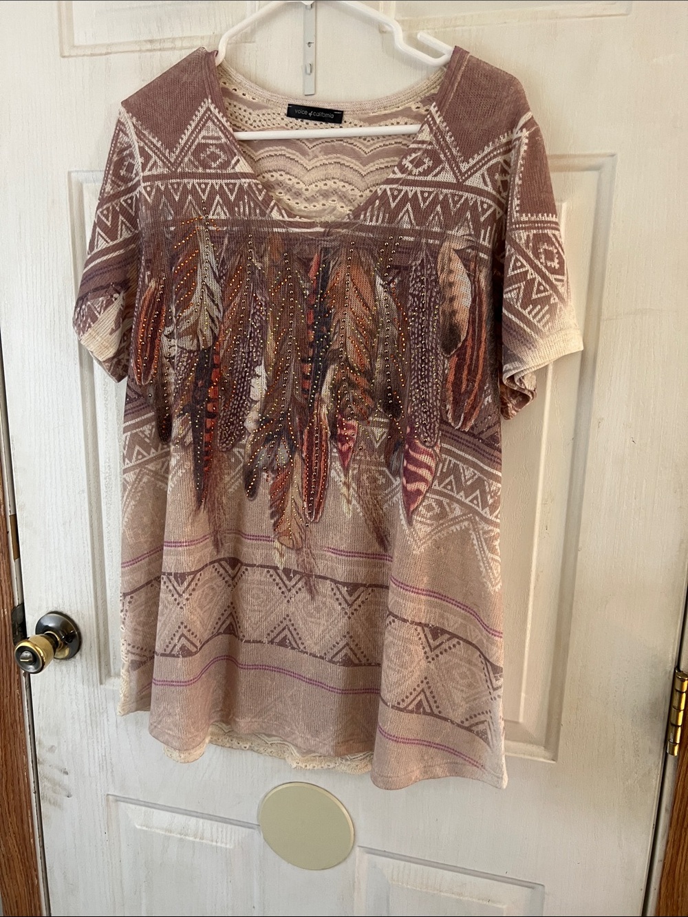 Vero Moda Taupe Feather-Detail Short Sleeve Tee